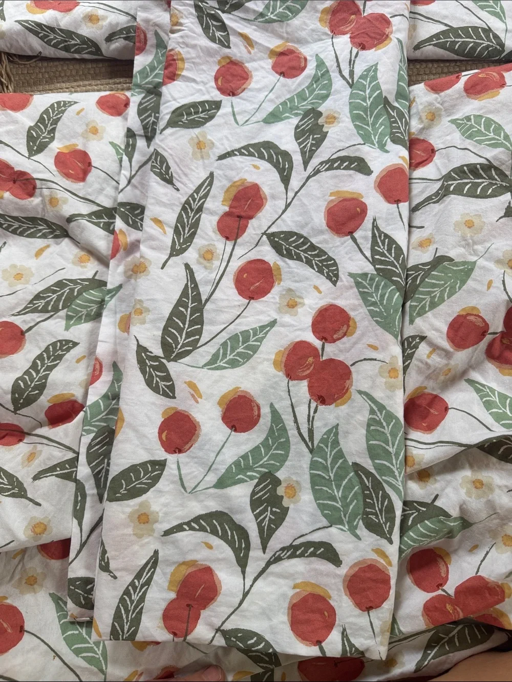 Garnet Hill organic cotton Vintage Cherries 🍒 sheet set percale Twin NEW NWOT